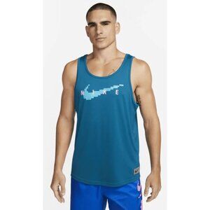 Nike SWIM RI-FIT Digi Logo Tank Top Shirt Blue NESSD668 Men's Large New w Tag